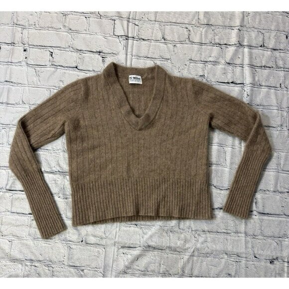 27 Miles Antropology 100% Cashmere Long Sleeve Brown Crop Sweater Size S - Picture 1 of 10